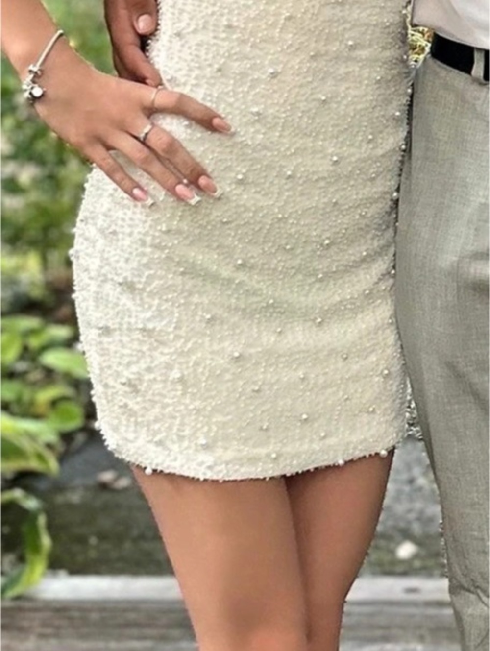 Embellished Draped Neck Hoco Dress in White Like New